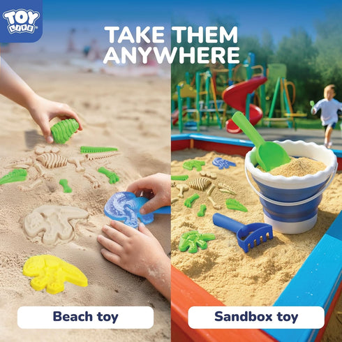 30 4-8 Summer, TOY Life Pcs Dinosaur Fossil Beach Toys for Kids Ages Collapsible Sand Toys with Dinosaur Toys Silicone