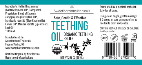 2 oz Certified Organic Teething Oil - Ease Teething Discomfort & Sore Gums Quickly & Effectively - Natural Vegan