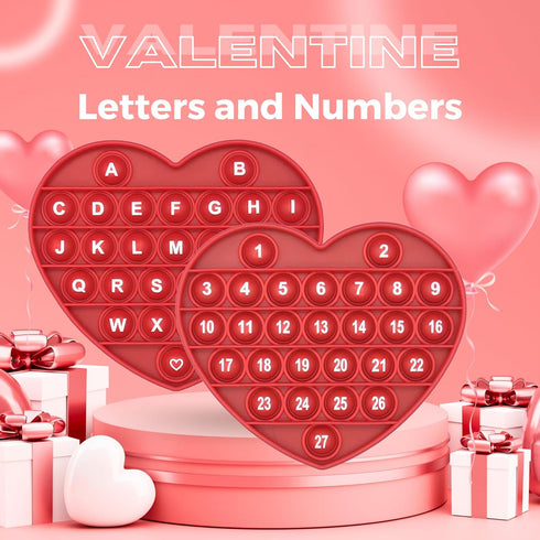 PETBSNVB Red Heart Shaped Pop Bubble Valentines Fidget Toy with Letters and Numbers, Xmas Gift Sensory Toy