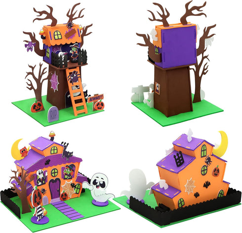 JOYIN 2 Pack Halloween Craft Kit, 3D Tree House and Pumpkin Haunted House, Art and Craft DIY Kits for Kids