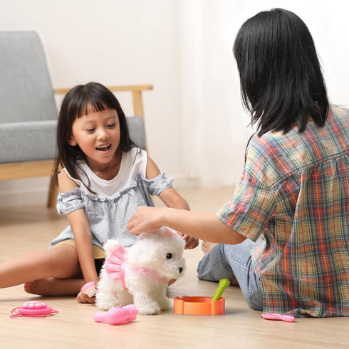 3 4 5 6+ OR OR TU Walking Barking Toy Dog with Remote Control Leash, Plush Puppy Electronic Interactive Toys for Kids