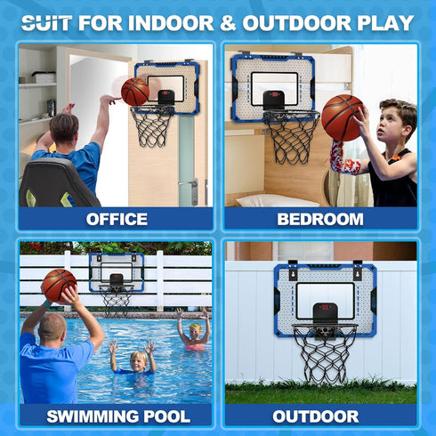 Indoor Basketball Hoop for Kids Age 5-10 - Over The Door Mini Hoop with Electronic Scoreboard & 3 Balls