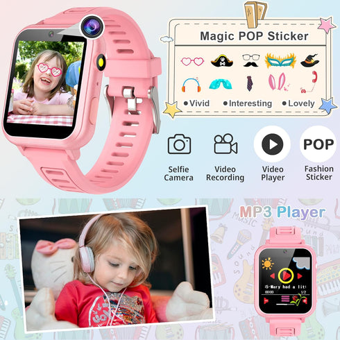Kids Smart Watch Gift for Girls Age 3-12, Touch Screen with 24 Games, Music Player, Camera, Birthday Gifts
