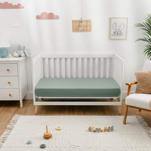 Comfy Cubs Large Muslin Crib Sheet and Baby Blanket Bundle - Green/White