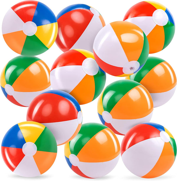 JOYIN 12 Pack Rainbow Beach Balls, 12'' Inflatable Swimming Pool Toys for Summer Water Games and Birthday Parties