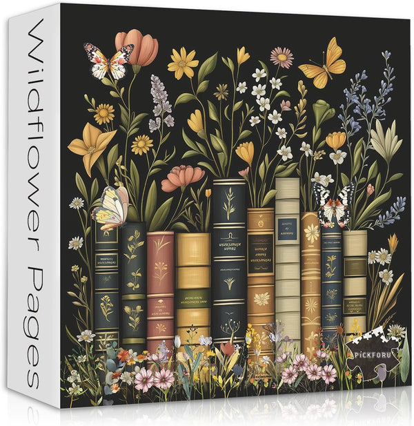 PICKFORU Wildflowers Puzzles for Adults 1000 Pieces, Wildflower Pages Jigsaw Puzzle, Vintage Book