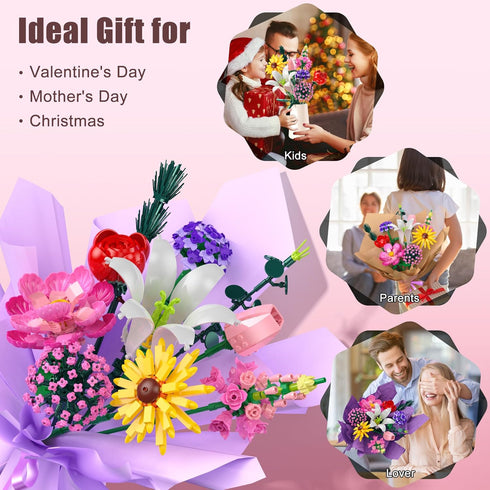Set, 699 Flowers Bouquet Building Flower Botanical Collection Building Toys, Home & Office Creative Decoration