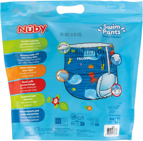5 Pack (26-37 lbs) Nuby Swim Pants for Toddlers - - Toddler Swim Diapers with Stretchy Waistline, Tear-Away Sides