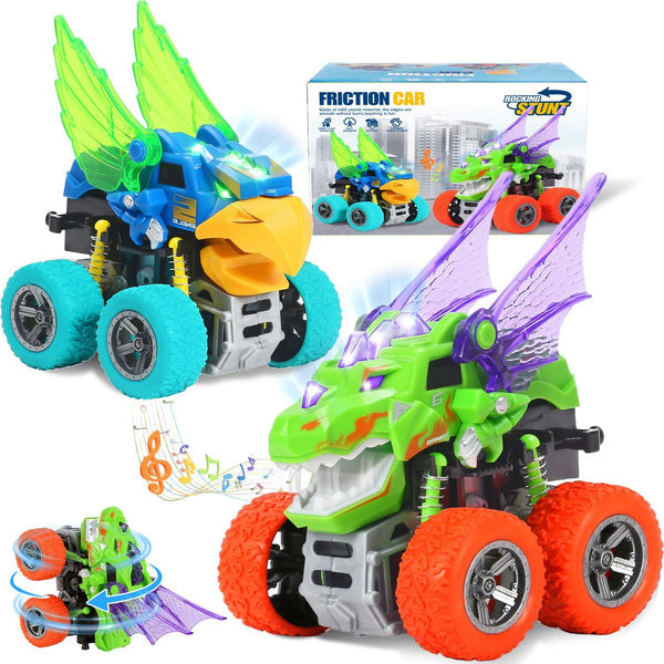 VUSUMOK Monster Truck Toys for Ages 2-4,Dinosaur Toys for Kids 3-5 Light-Up Sounds,2