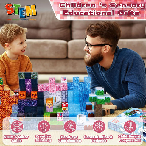 Blocks-150PCS 4-8 ToyUnited Magnetic Magnetic Building Blocks Magnet Cubes Stacking Dark Forest Glacier Castle, STEM