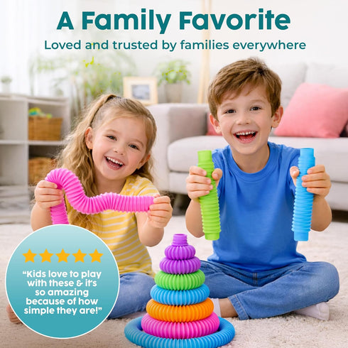 3+ 8 Pack BUNMO Pop Tubes - Sensory Toys - Fidget Toys - Imaginative Play & Stimulating Creative Learning - Hours