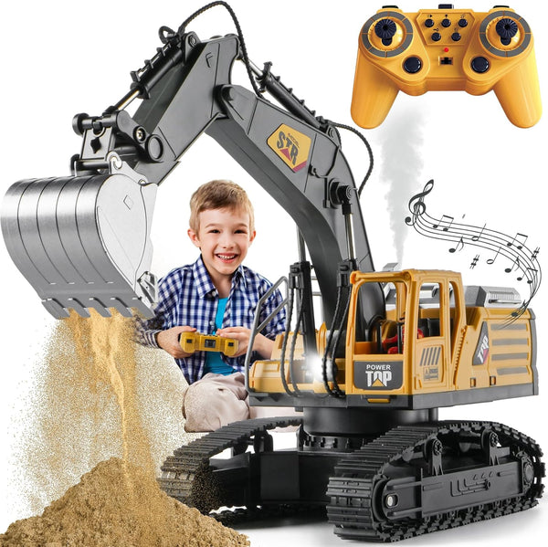 KASQERT 1:14 Remote Control Excavator Toys for Boys,14 Channel RC Digger Construction Toys