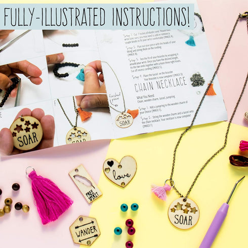 STMT DIY Wooden Charm & Tassel Jewelry Kit, Design & Create 10+ Accessories for Tween & Teen Girls