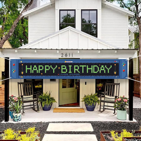 Large Video Game Happy Birthday Banner 9.8 x 1.6 ft Game on Birthday Party Decorations Level up Gaming Theme