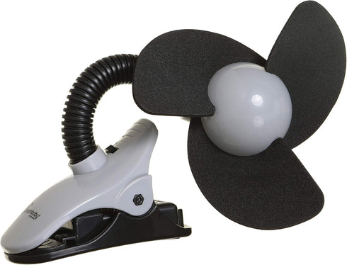 Dreambaby Deluxe EZY-Fit Clip on Fan - Soft Fins for Strollers, Cribs, Wheelchairs, Beach, Pool, Black/Grey
