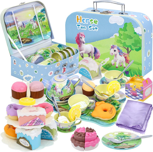 Tea Party Set for Little Girls,50PCS Princess Horse Tea Time Toy Including