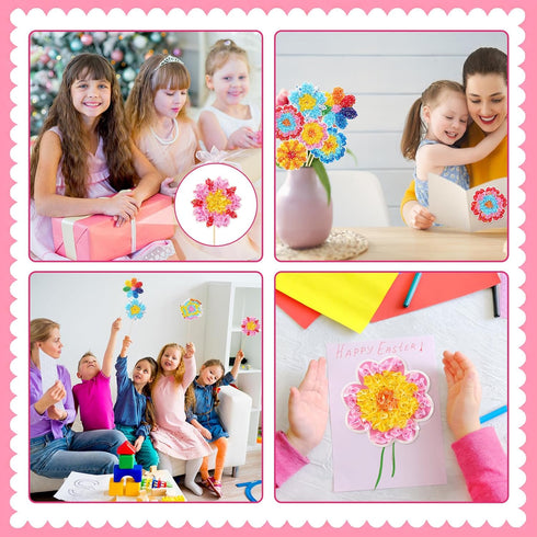 24 Pack Fennoral Flower Poke in Art for Kids Make You Own Flower Bouquet Craft Kit DIY Poke EVA Foam Craft for Girls