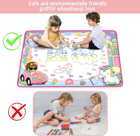 2 3 4 5 6 7 8 9 Water Doodle Mat- Kids Painting Writing Doodle Board Toy - Color Drawing Mat Bring Magic Pens