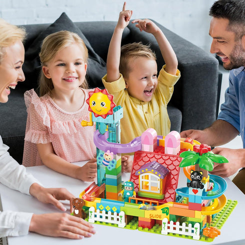 XYNGU Set 3 4 5 6 7 8 Kid Marble Run Building Blocks with Elevator Spiral Lift,Gift Toy Bricks Marble Maze Ball Race