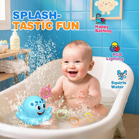 Toyjolka 4 Rings,150 6-12 12-18 1-5 Octopus Bath Toys for Toddlers| Rechargeable Automatic Sprinkler Water Toys