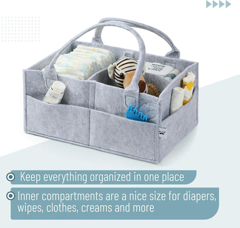 Large Grey Baby Diaper Caddy Organizer by Mr. Pen - Stylish & Functional