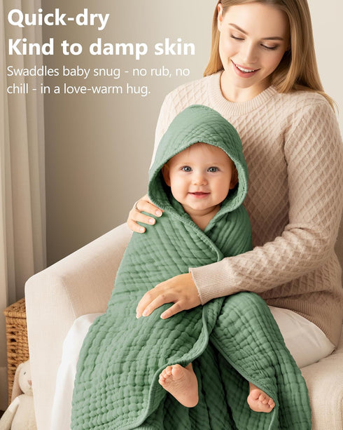 100% 2 Pack 32x32Inch Baby Bath Towels, Muslin Cotton Hooded Baby Towels for Newborn, Baby Towels with Hood for Infant
