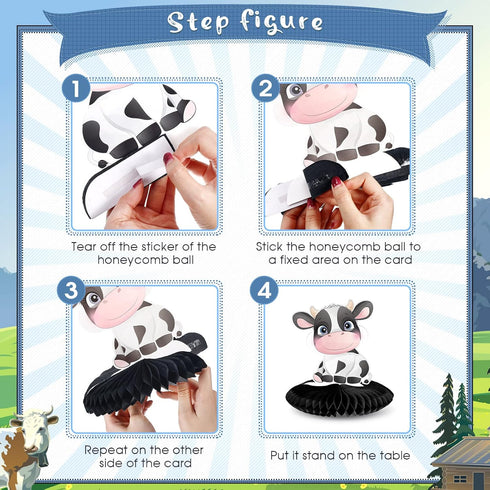 Outus 8 Pieces Cow Honeycomb Centerpieces - 3D Cow Party Decoration for Tables, Farm Animal Barn Party Supplies
