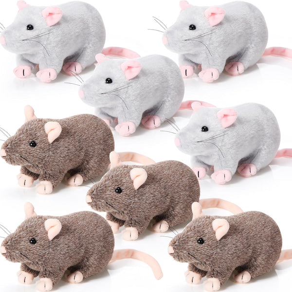 Honoson 8 Pcs Realistic Rat Plush Stuffed Animals, 7 Inch Brown & Gray Mouse Plushies for Party Favors