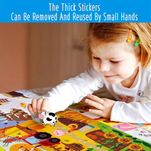 35 Reusable Sticker Book, Farm Animal Static Stickers Waterproof Animals & Insects Decals Matching Game Activity Books