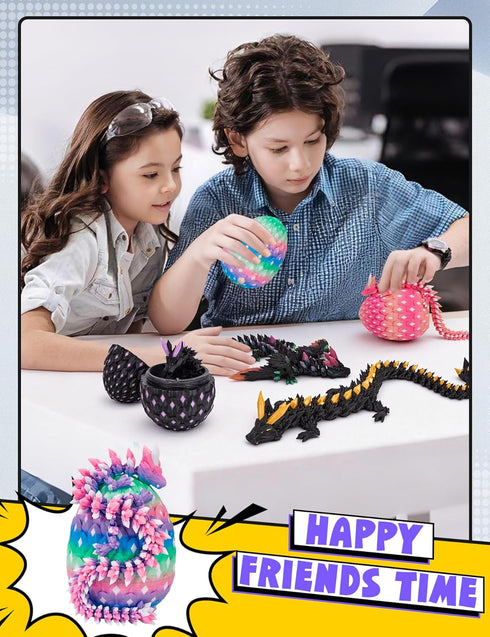YILCER 3D 3D Printed Dragon Eggs Glow in The Dark Prefilled Easter Eggs with Dragon Toy for Basket Stuffers Printed
