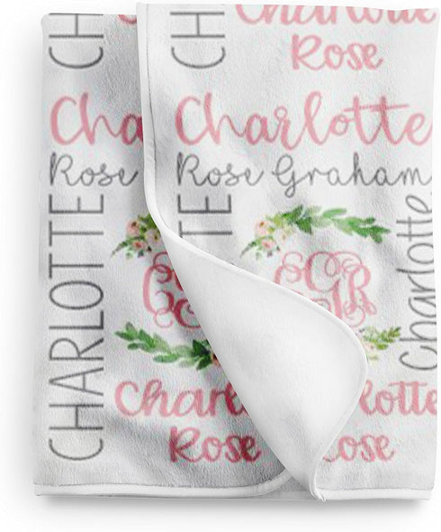 WolfeDesignPDD Baby Girl Swaddle Blanket Personalized Baby Blanket Monogram Blanket Name Blanket Floral