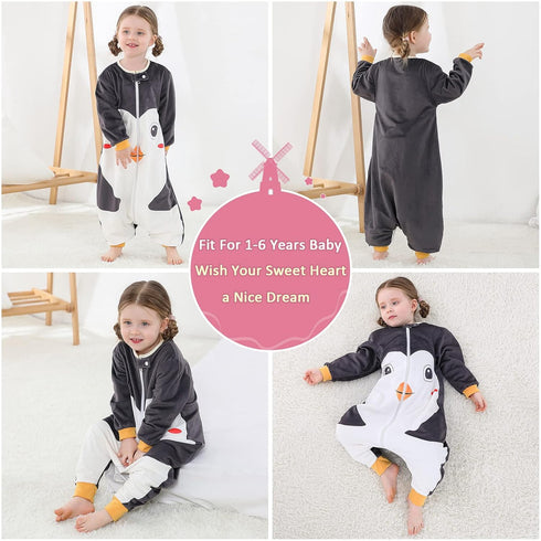 Girls,Penguin,5-6Years MICHLEY Baby Sleeping Bag Sack Long Sleeve with Feet Winter Swaddle Wearable Blanket for Boys
