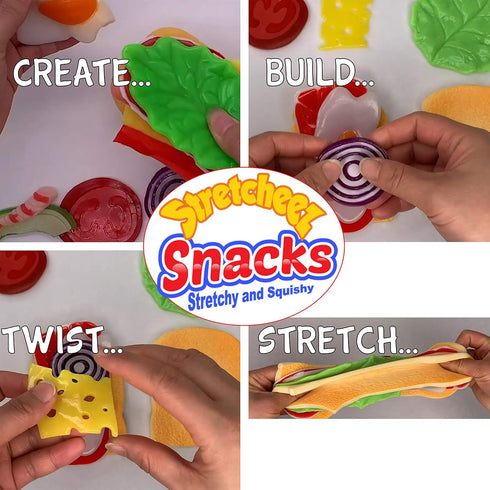 Thin Air Brands Sets Stretcheez Snacks - Play Food for Kids - Stretchy Pretend Food & Toppings - Mix & Match - Collect