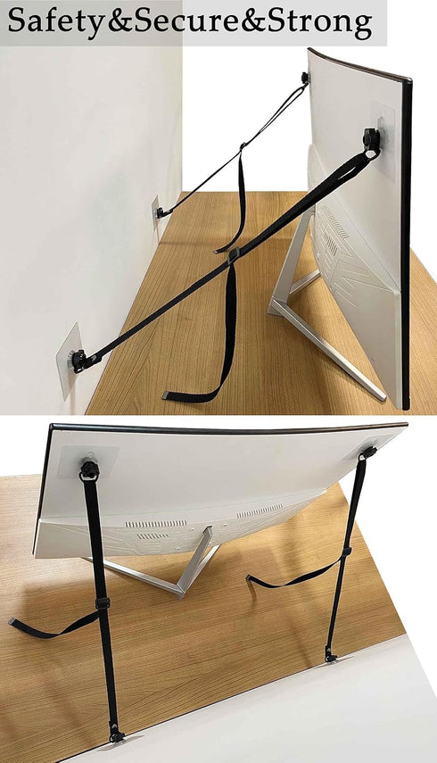 6 Pack Adjustable TV Safety Straps, No-Drill Adhesive Anti-Tip Furniture Anchors for Baby Proofing, Flat Screens Fix