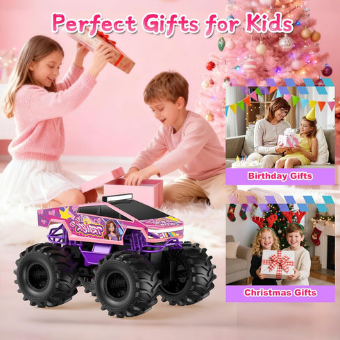 1:18 2.4 4WD 6+ Amphibious Remote Control Car, Pink Monster Truck Toys for Girls RC Cars, GHz Waterproof RC Trucks, All