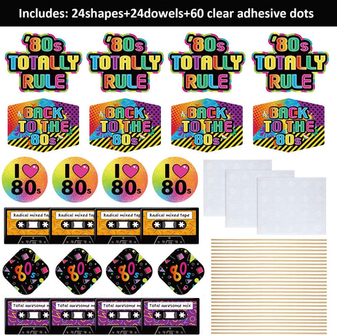 24 Pieces 80's Retro Decorations, 1980's Centerpiece Sticks for Baby Shower or Birthday Party