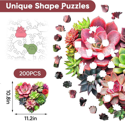500 Gifts,17.3"x18.4" Ruikiyart Wooden Puzzles for Adults Pieces,Mother's Day Heart Succulent Jigsaw Puzzles for Adults