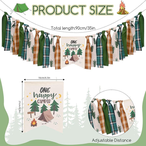 1st One Happy Camper Highchair Banner Adventure Camping Theme Birthday Banner Crown Cake Topper Highchair Photo Prop