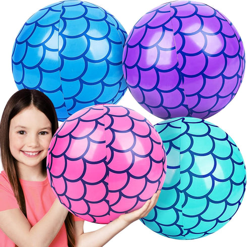 FUTUREPLUSX 10 Inch Inflatable Mermaid Party Beach Balls, 4PCS Pool Balls for Kids Summer Beach Decorations