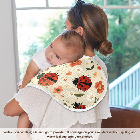 Mazeann 4 Pack Kawaii Red Ladybug Burp Cloths Baby Boys Girls Absorbent Soft Cotton Burping Cloths Rags