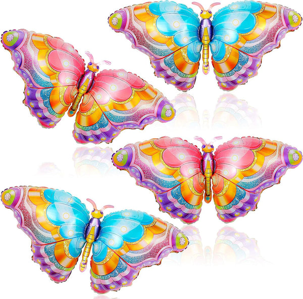 Sumind 4 Pieces Butterfly Balloons, Colorful Aluminum Foil Balloons for Butterfly Themed Party Decorations