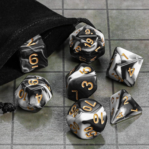 CiaraQ DND Polyhedral Dice Set - Black Dice Bag for D&D RPG MTG Role Playing Table Games