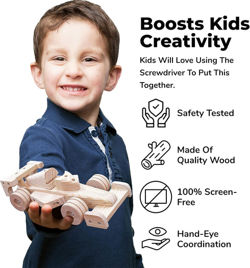 Kraftic Woodworking Building Kit for Kids - 3 Educational DIY Carpentry Projects for Boys and Girls - Tractor,