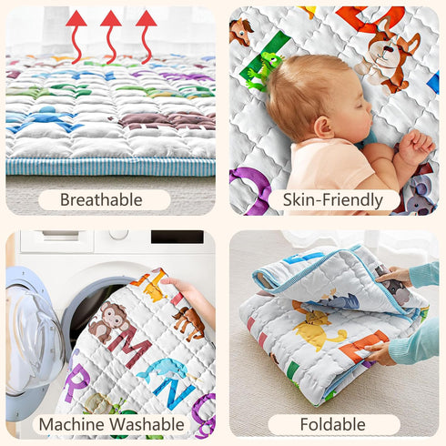 Baby Play Mat, 50x50 Super Soft Activity Mat with Anti-Slip Bottom, Machine Washable Crawling Mat