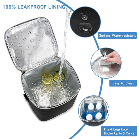 Insulated Bottle Bag with Ice Pack, Fits 4 Large Baby Bottles Up to 5 Ounce, Cooler Bag for Nursing Moms