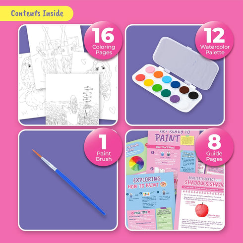 5 12 1 15 Water Coloring Book for Beginners Painting Kits for Kids Ages and up. Watercolor Book with Paint Palettes