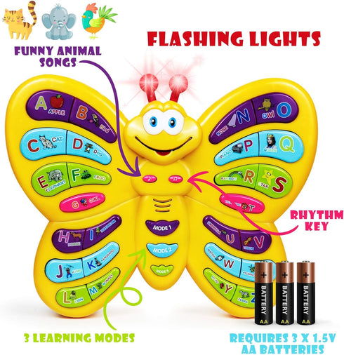 Preschool ABC Learning Toy, Interactive Educational Butterfly Toy for Toddlers, Animal Sounds