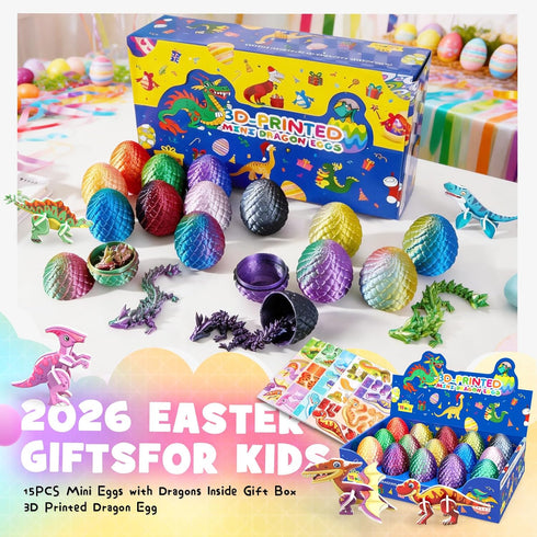 15PCS 3D Egg,3D Set Set 5-7 4-6 8-12 Printed Dragon Dragon Eggs with Display Stand,Mini Dragons Eggs Fidget Toy,Easter