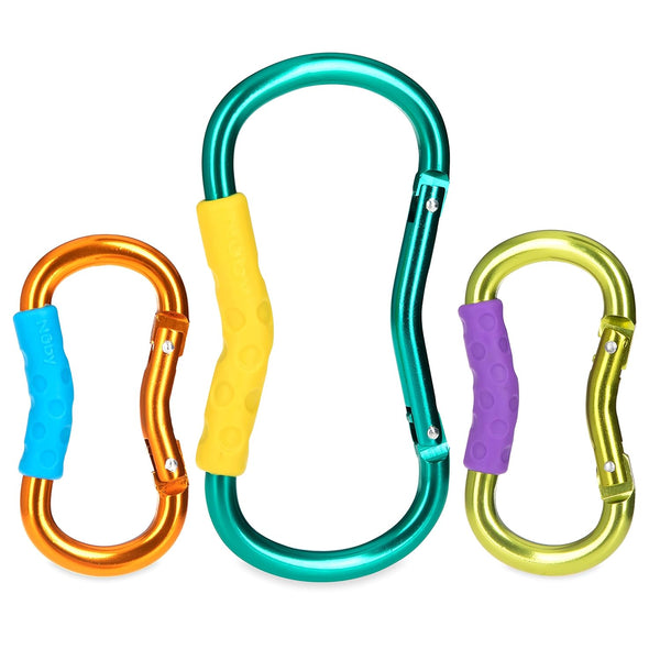 Nuby Stroller Hooks 3pk, Green/Multi Color, Includes 1 Large & 2 Small Carabiner Hooks