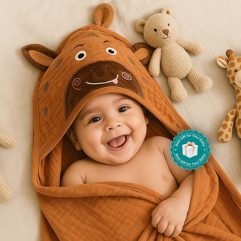 32x32 inches 100% 6-Layer Pack 2 Chungie Soft Muslin Hooded Baby Towels Cotton, Breathable Newborn Bath Towels